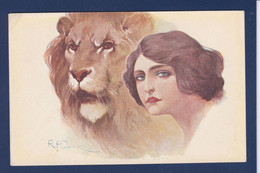 CPA Lion Femme Women Non Circulé Par Franzoni - Löwen