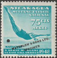 Nicaragua 1949 Y&T PA 276 Essai De Couleurs De Waterlow And Sons, Timbre Définitif Rose. Natation, Plongeon - Plongeon