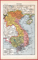 Carte De L' Indochine Française. Carte Avec Chemin De Fer. Art En Indochine. Architecture, Objets D'art. Larousse 1922. - Documents Historiques
