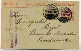 OBERSCHLESIEN  P3  Postkarte  Kattowitz - Chemnitz 17.4.1920 - Silesia