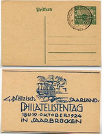 SAARGEBIET P15  Postkarte ZUDRUCK PHILATELISTENTAG Sost.1924  Kat. 50,00 € - Postal Stationery