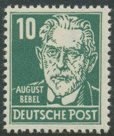 DDR 1952 10 Pfg. August Bebel, Postfrisches Kab.-Stück, Gew. Papier - Ungebraucht