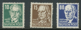 DDR 1952 10 Pfg. Bebel, 15 Pfg. Hegel, 80 Pfg. Thälmann Schwarzblau Postfrisch - Ungebraucht