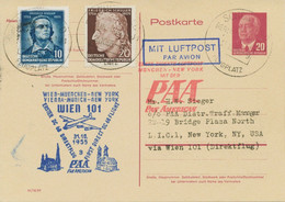 DDR 1955 Auslands-GA 20 Pf M. Zusatzfrank. - Mitläufer PAA DC 6B WIEN - NEW YORK - Briefe U. Dokumente