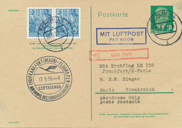 DDR 1955 Mitläuferpost Erstflug Aufnahme Des Europaverkehrs FRANKFURT - PARIS - Briefe U. Dokumente