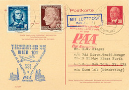 DDR 1955 Selt. DDR-Mitläuferpost PAA DC 6B Erstflug WIEN - MÜNCHEN - NEW YORK - Covers & Documents