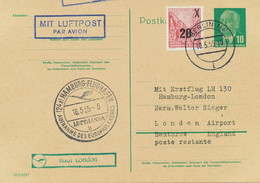 DDR 1955 Selt. Mitläuferpost Aus Der DDR Erstflug Mit Deutsche LH HAMBURG-LONDON - Storia Postale