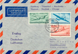 DDR 1956 Erstflug Deutsche Lufthansa M Superconstellation über Shannon N CHICAGO - Covers & Documents