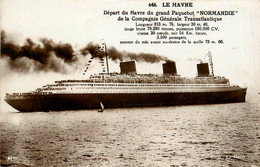 Le Havre * Départ Du Grand Paquebot NORMANDIE * Compagnie Générale Transatlantique * Bateau Port - Portuario