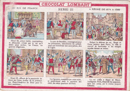 Delcampe - Chromo - Fiche Illustrée : Chocolat LOMBART : 61ém Roi De France : Henri III : 1574 à 1589 : Histoire - Lombart