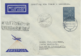 DDR 1956,Erstflug CSA „PRAG – ZÜRICH“ Mit Endbestimmung „LISSABON“, RRR!!! - Covers & Documents