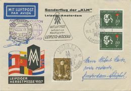 DDR 1957 LeipzigerMesse KLM-Sonder- LEIPZIG-AMSTERDAM+AMSTERDAM-HOUSTON Erstflug - Lettres & Documents