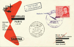 DDR 1957 Zuleitung-Mitläuferpost SABENA HUBSCHRAUBER-ERSTFLUG BRÜSSEL-PARIS - Covers & Documents