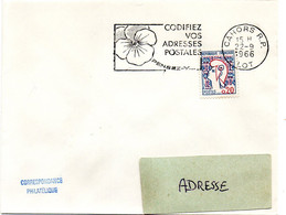 LOT - Dépt N° 46 = CAHORS RP 1966 = FLAMME Non Codée SUPERBE = SECAP Multiple ' PENSEZ + CODIFIEZ' = Pensée N° 1 - Zipcode