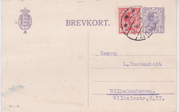 Denmark-1921 Uprated 15 Ore Violet Postal Stationery Postcard To 25 Ore And Sent From Haderslev To Germany - Lettere