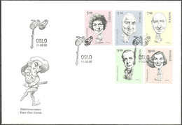 Norway 2002 Norwegian Actors  Mi 1417-1421. FDC - Cartas & Documentos