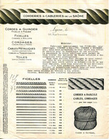 LYON.CORDES A GUINDER.FICELLES.CORDAGES.CABLES METALLIQUES.CORDERIES & CABLERIES DE LA SAÔNE 93 RUE TRONCHET. - Non Classés