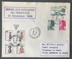France - DERNIER JOUR Des Timbres-Taxe 18.11.1988 Sur Enveloppe - (B3824) - 1961-....