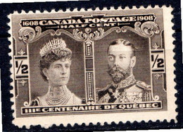 CANADA - (Dominion - Colonie Britannique) - 1908 - N° 85 - 1/2 C. Brun-noir - (Fondation De Québec) - Neufs