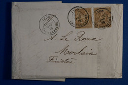 L14 FRANCE BELLE LETTRE  1879 LYON  POUR MORLAIX +N 69 X 2 + AFFRANCHISSEMENT PLAISANT - 1876-1878 Sage (Tipo I)