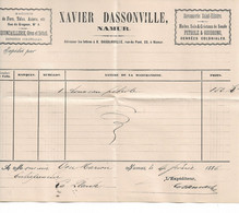 Bordereau Xavier Dassonville Namur Quincaillerie, Magasin, Pétrole... Pour Oger Marion La Plante 1886 - 1800 – 1899