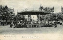 Béziers * Le Kiosque à Musique * Place * Cachet Au Dos : 153ème Régiment Infanterie , Dépôt - Beziers