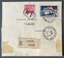 France N°973 Et 1011 Sur Enveloppe Recommandée 8.7.1955 De Paris à Estaing - (B3862) - 1921-1960: Période Moderne