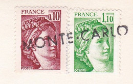1979 - Griffe Marque Linéaire MONTE CARLO En Arrivée Sur CP De Privas à Monte Carlo - Obliteration De Fortune - Postmarks