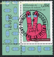 ANDORRA ANDORRE Postes (2021) - Homenatge Esforços Tothom Davant COVID-19 - Timbre, Sello, Stamp COIN DATÉ Date Postmark - Usati