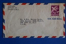 L15 CURACAO BELLE LETTRE 1942 PAR AVION POUR NEW YORK + AFFRANCH. PLAISANT - Curaçao, Nederlandse Antillen, Aruba