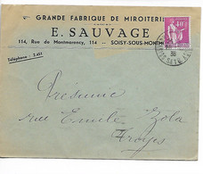 SOISY SOUS MONTMORENCY Env. Commerciale E. SAUVAGE Miroiterie Rue De Montmorency  1936 ....G - Soisy-sous-Montmorency