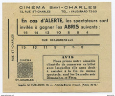 WWII - Bon Remis Aux Spectateurs Du Cinéma St Charles à Paris En Cas D'alerte Aérienne Aux Abris - WW2 - Imp. à Arcueil - Historical Documents