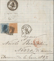 Italie YT 15 + 23 V Emmanuel II Rectangle Point GC 13 Genova 19 NOV 76 Marque D'entrée Italie Vintim Nice 20 NOV 1876 - Entry Postmarks