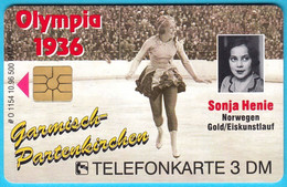SONJA HENIE German Phonecard Only 500. Ex. - GOLD MEDALS ON 3 OLYMPIC GAMES Figure Skating Norway Patinage Artistique RR - Kunstschaatsen