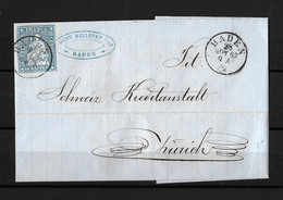 1854-1862 Helvetia (ungezähnt) → Siegel Briefhülle Baden (Gebr. Billetter) Nach Zürich      ►SBK-23B4.Vb◄ - Storia Postale