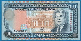 TURKMENISTAN 100 MANAT  	  ND (1993) # AA6668196 P# 6a Sultan Sanjariñ Mausoleum - Turkmenistan