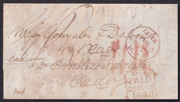 1838. LEITH A CÁDIZ. FORWARDING LETTER. FECHADOR CIRCULAR. TRÁNSITO DORSO. 11 REALES. MARCA PAID. MUY INTERESANTE. - ...-1840 Préphilatélie