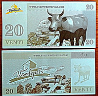 (!) 2011 20  VENTI - LATVIA , Lettland , Lettonia  Local Currency Venspils City,cow , A Small Old Wooden Bridge  Unc - Lettonia