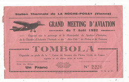 Publicité , GRAND MEETING D'AVIATION ,1932 ,LA ROCHE POSAY ,86 , Tombola , Frais Fr 1.65 E - Reclame