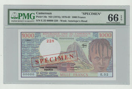 Cameroon 1000 Francs 1974 P-16s UNC - SPECIMEN - PMG 66 - RARE - Camerún