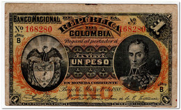 COLOMBIA,1 PESO,1888,P.214,SMALL TEAR,FINE - Kanada