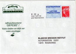 PAP FRANCE POSTRÉPONSE BLANCHE BRESSON INSTITUT LETTRE PRIORITAIRE BEAUJARD 12P462 - Prêts-à-poster: Réponse /Beaujard