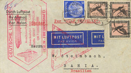 Alemania. Sobre Yv 493, Aéreo 32(3). 1933. 25 P Azul Y 1 M Negro Y Rosa, Tres Sellos. Graf Zeppelin De BREMEN A BAHIA (B - Andere & Zonder Classificatie