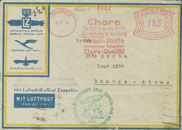 Alemania. Sobre Yv . 1934. 185 P Rojo, Franqueo Mecánico. Graf Zeppelin De SUCHTELN A BUENOS AIRES (ARGENTINA). En El Fr - Andere & Zonder Classificatie