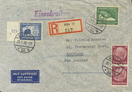 Alemania. Sobre Yv 491(2). Aéreo 57/58. 1938. 15 P Violeta, Dos Sellos Y Serie Completa Aérea. Certificado De COLONIA A  - Other & Unclassified