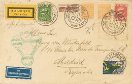 Brasil, Compañía Vartg. Sobre Yv 17, 22. 1933. 350 R Rojo, 1050 R Verde Y Diversos Valores. Graf Zeppelin De SANTA CRUZ  - Otros & Sin Clasificación