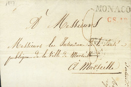 Mónaco, Prefilatelia. Sobre . 1827. MONACO A MARSELLA. Marcas MONACO, En Negro Y S.S.1R., En Rojo, Esta última Aplicada  - Otros & Sin Clasificación