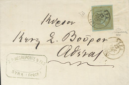 Grecia. Sobre 38A. 1872. 40 L Bistre Oliva Sobre Azulado. SYRA A ATENAS. Matasello SYPA. MAGNIFICA Y RARA. - Otros & Sin Clasificación