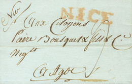 Cerdeña, Prefilatelia. Sobre Yv . 1793. NIZA A AGDE. Marca Lineal NICE, En Rojo Y Anotación Manuscrita "Nice" Igual A La - Andere & Zonder Classificatie