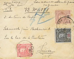 Portugal. Sobre Yv 131, 143, 145. 1900. 25 Reis Rosa, 200 Reis Lila Y 500 Reis Negro Sobre Azulado. Valor Declarado De O - Other & Unclassified